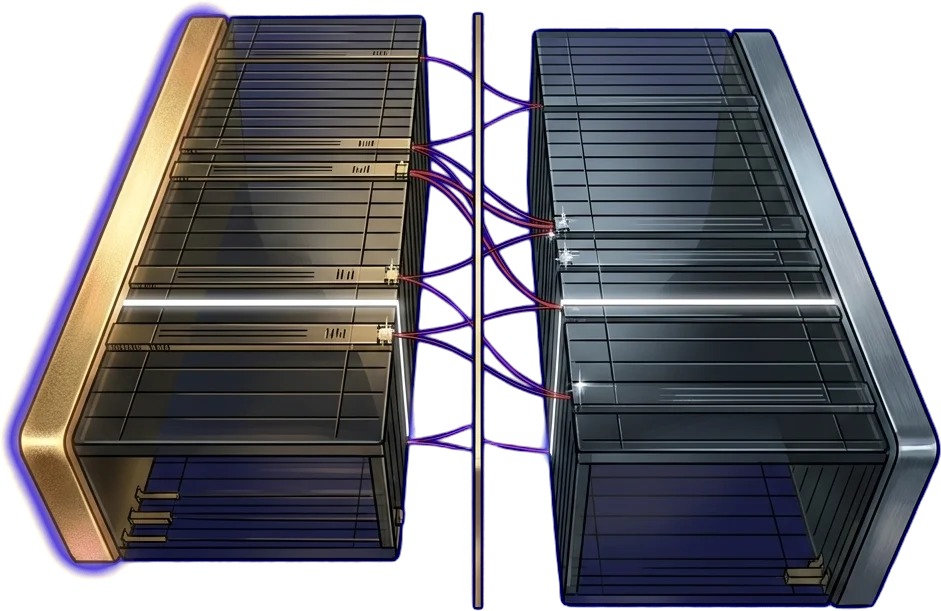 Two ruled rows mirrored across a vertical hairline